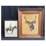 2 framed western prints one on leather one on
