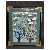 Framed Asian gouache on paper