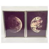 2 framed prints of the earth and moon
