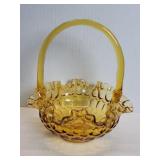 Vintage hand blown amber glass basket