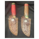 Pair of Damascus steel fixed blade knives