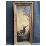Antique gilt framed oil on canvas of a stag