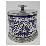 Signed Talavera ceramic tortilla warmer with cast