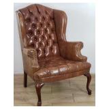 Vintage leather wingback tufted arm chair