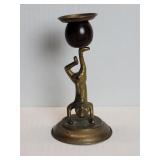 Vintage brass and wood monkey figural candlestick