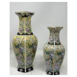 Pair of vintage Japanese porcelain hexagonal vases