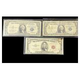 Lot of red & blue U.S. currency notes