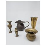 Vintage brass vessels: hand-hammered pitcher,