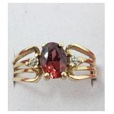 10k yellow gold, diamond, and garnet ring