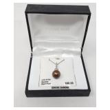 Sterling silver shell pearl, and diamond necklace