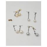 14k gold and pearl dangle earrings, 4 pairs