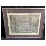 Signed "fog" watercolor on paper framed art