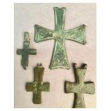 Four antique Byzantine bronze crosses