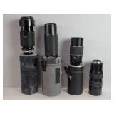 Four camera lenses Nikkon, Vivitar,  Soligor and