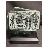 Mayan artifact replica black granite on wood base