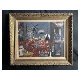 Framed naïve art of a circus scene on panel