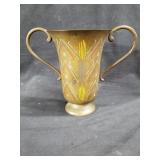 Vintage India etched enameled brass vase