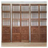 Vintage carved mahogany 5-panel screen, as is