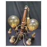 Mid-century modern brass and wood chandelier