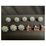 Vintage hand painted pottery door handles box lot