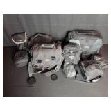 Group of camera bags and lenses