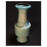 Vintage Chinese celadon relief porcelain vase