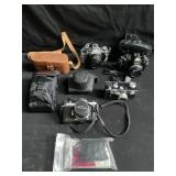 Box of cameras and misc, Canon AE-1 program,