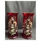 Vintage ruby red glass Norleans vases with