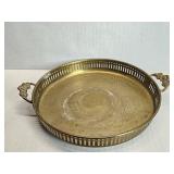 Vintage etched brass serving tray with ornate