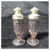 Vintage depression glass shakers silver overlay
