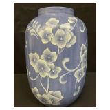 Hand-painted blue floral ceramic vase