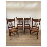 4 vintage carved oak cane seat dining chairs