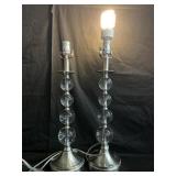 Pair of modern stacked glass ball table lamps
