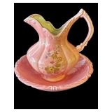 Vintage signed ceramic pitcher & wash basin