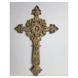 Vintage ornate gold tone  cast iron cross wall