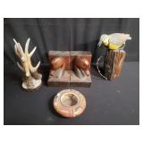 Native style pottery vessel, carved wood duck