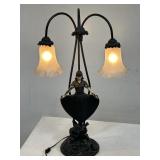 Art deco bronze figurine double arm table lamp