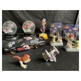 Box of misc NASCAR snow globe, Kobe Bryant
