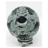 Hand-carved Chinese jade puzzle ball on stand