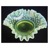 Vintage hobnail uranium glass ruffled edge