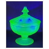 Uranium glass covered bowl