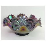 Vintage amethyst carnival glass bowl with r