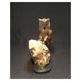 Quartz owl carving on quartz & marble base