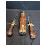 Vintage Indian carved wood and brass carving set