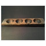 Primitive hand carved wood trough with bowls