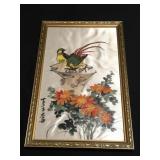 Vintage Asian watercolor painting on silk