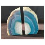 Pair of blue agate geode bookends