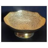 Vintage engraved gold tone brass pedestal bowl