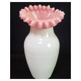 Vintage hand blown Fenton style ruffled rim vase