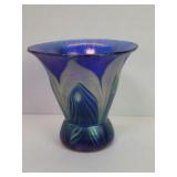 Signed hand blown iridescent art glass vase